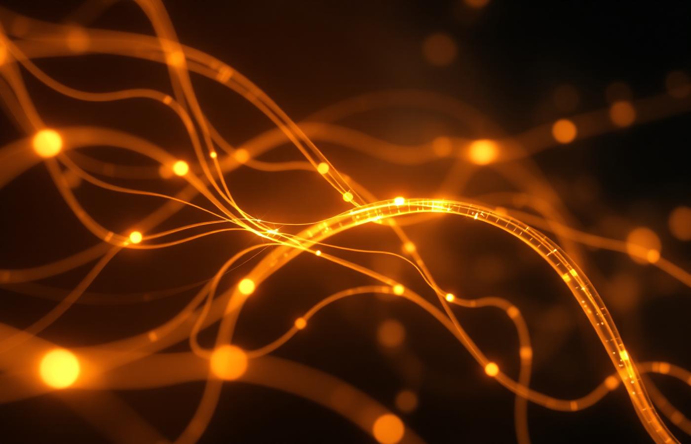 Warm amber neural strands representing a connected team culture