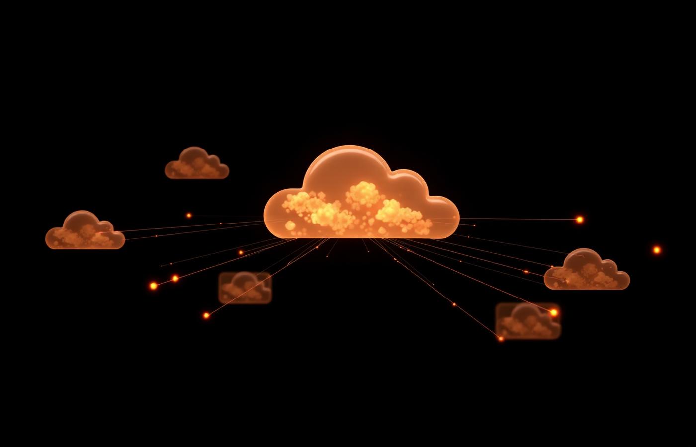 Illustration of connected cloud nodes on a dark background