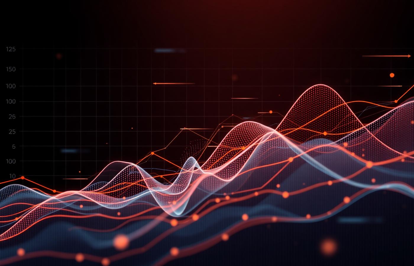 Layered analytics visualisation with amber accents